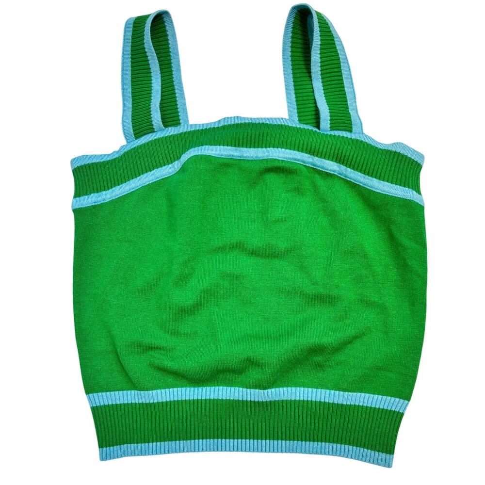 Dokotoo Knit Crop Tank Top Green Blue Contrast Strappy Size L NWT